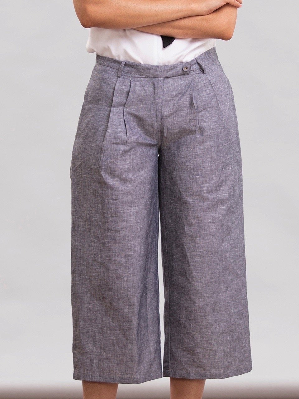 Relaxed Linen Culottes - Black Chambray