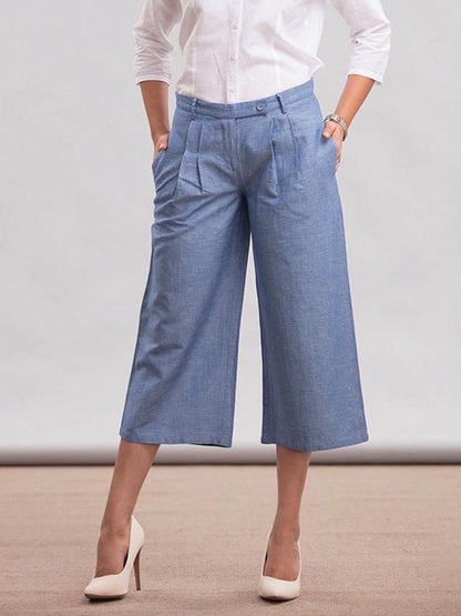 Relaxed Linen Culottes - Chambray Blue