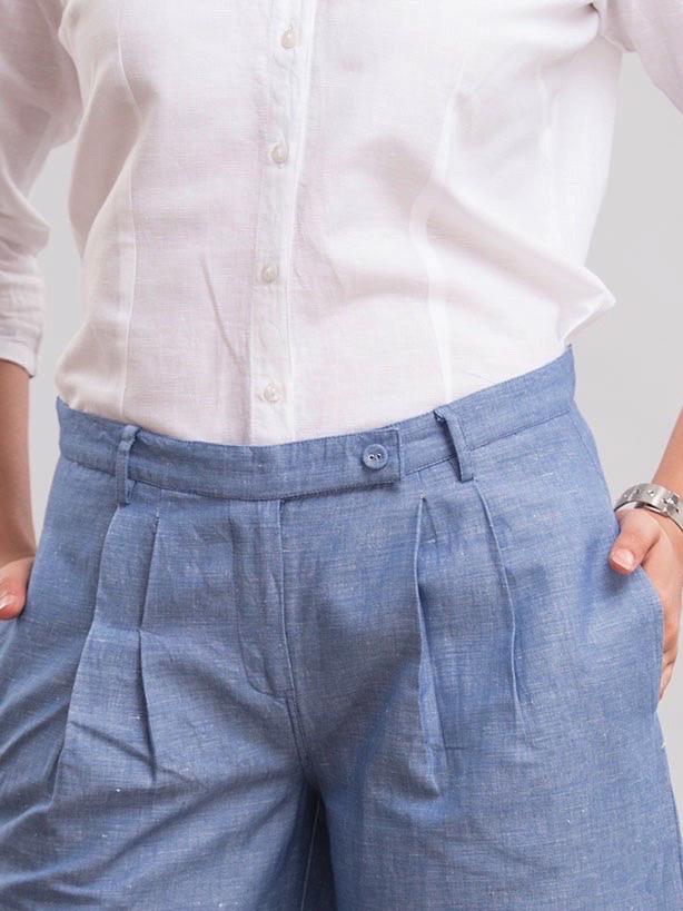 Relaxed Linen Culottes - Chambray Blue