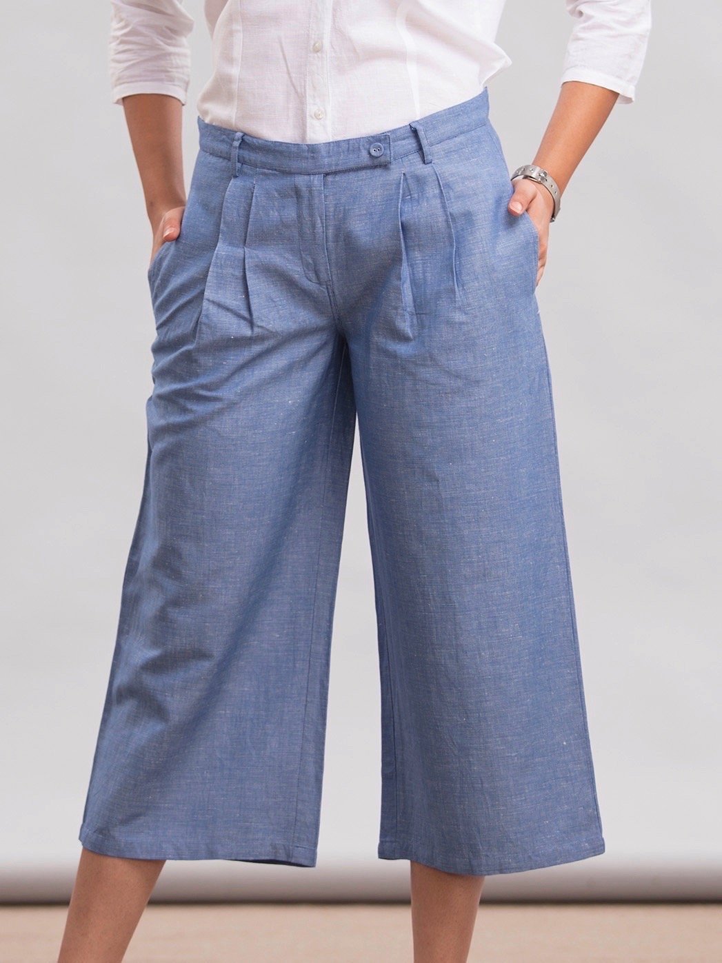 Relaxed Linen Culottes - Chambray Blue