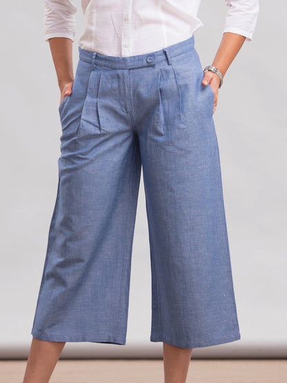 Relaxed Linen Culottes - Chambray Blue