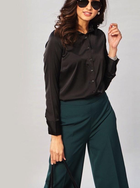 High Waist Wide Leg  Trousers - Bottle Green