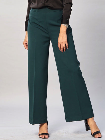 High Waist Wide Leg  Trousers - Bottle Green