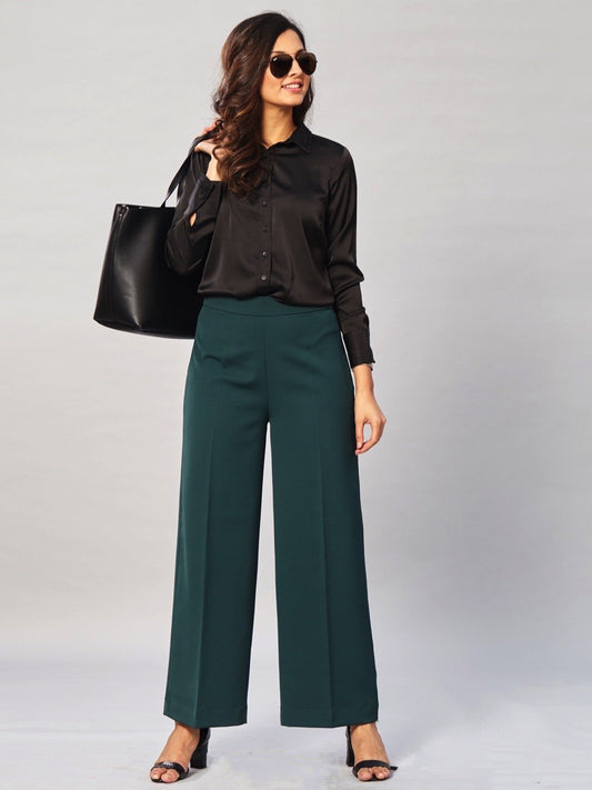 High Waist Wide Leg  Trousers - Bottle Green