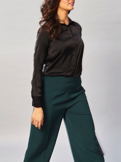 High Waist Wide Leg  Trousers - Bottle Green