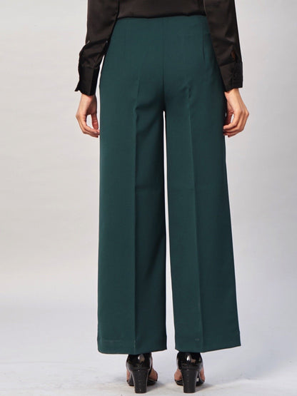 High Waist Wide Leg  Trousers - Bottle Green