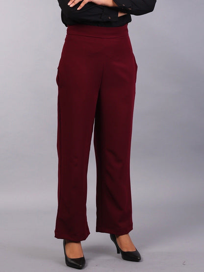 High Waist Wide Leg  Trousers - Maroon