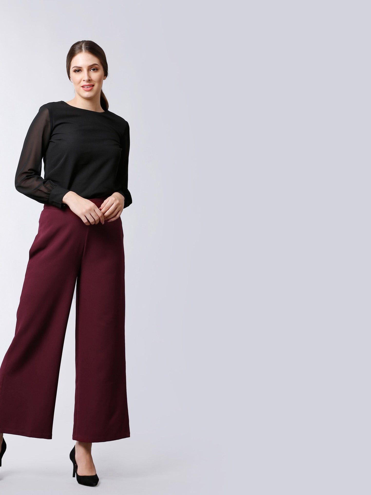 High Waist Wide Leg  Trousers - Maroon