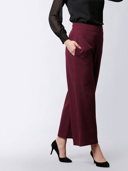 High Waist Wide Leg  Trousers - Maroon