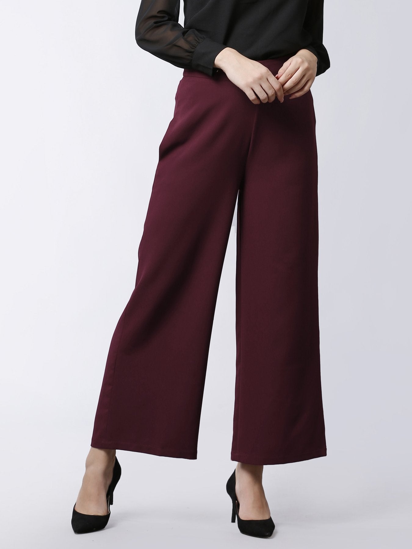 High Waist Wide Leg  Trousers - Maroon