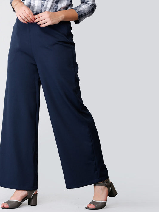 High Waist Wide Leg  Trousers - Navy