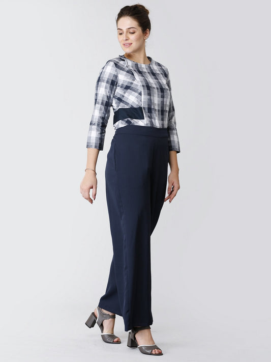High Waist Wide Leg  Trousers - Navy