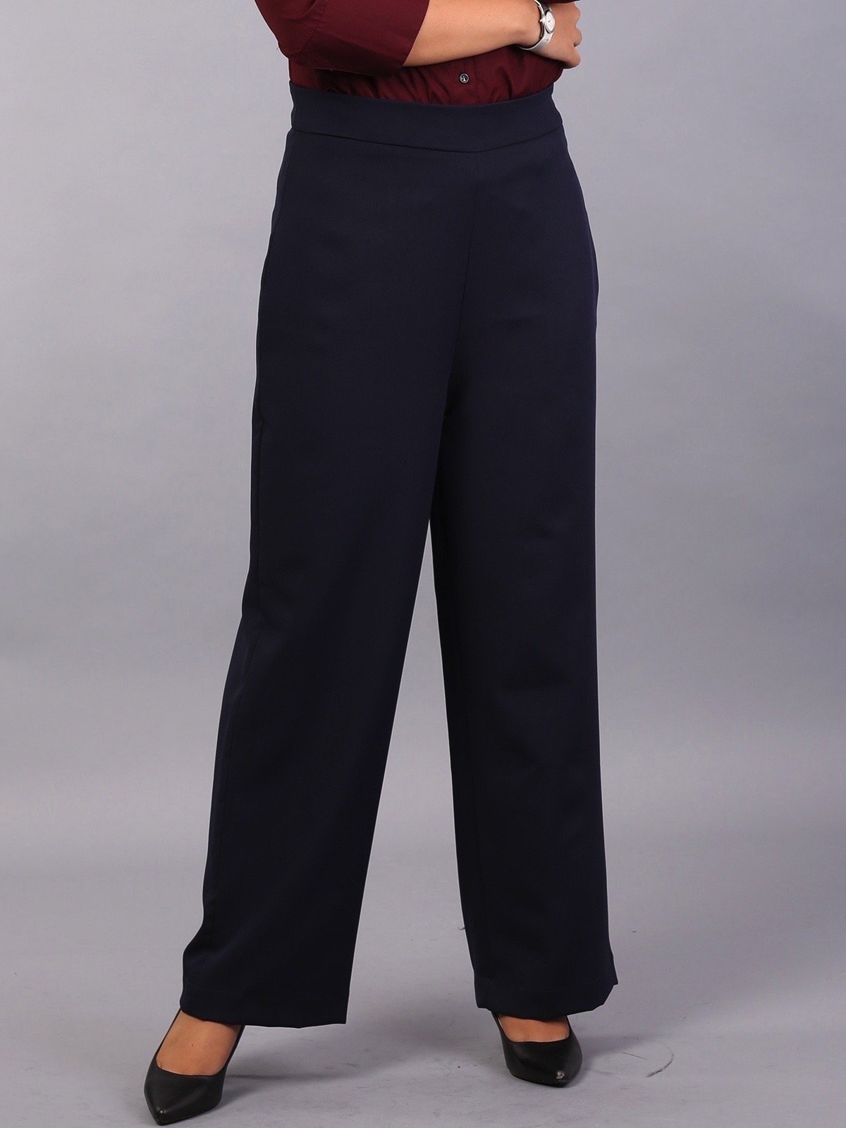 High Waist Wide Leg  Trousers - Navy
