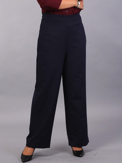 High Waist Wide Leg  Trousers - Navy