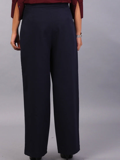 High Waist Wide Leg  Trousers - Navy