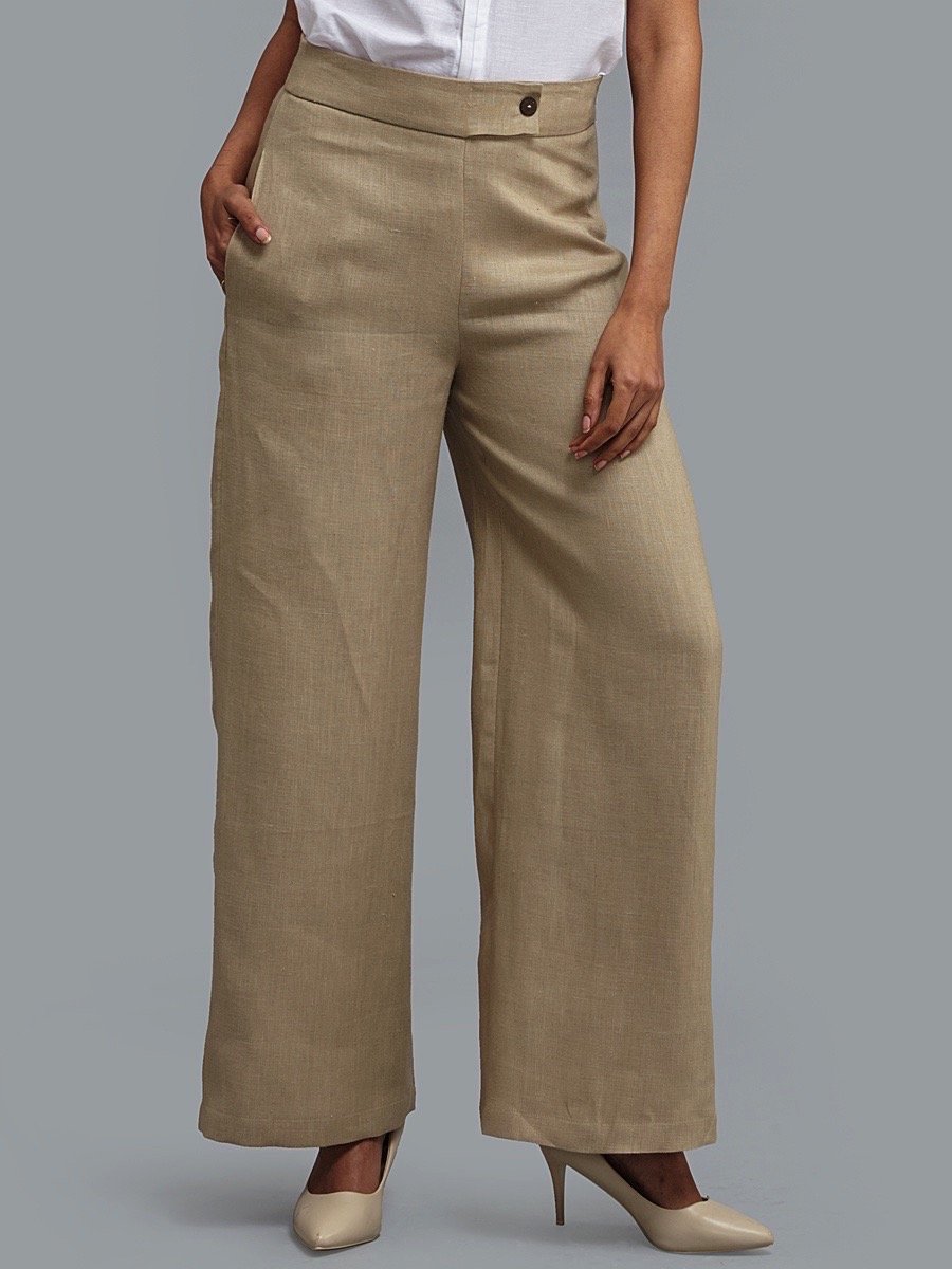 Linen Wide Leg Trousers - Pale Beige