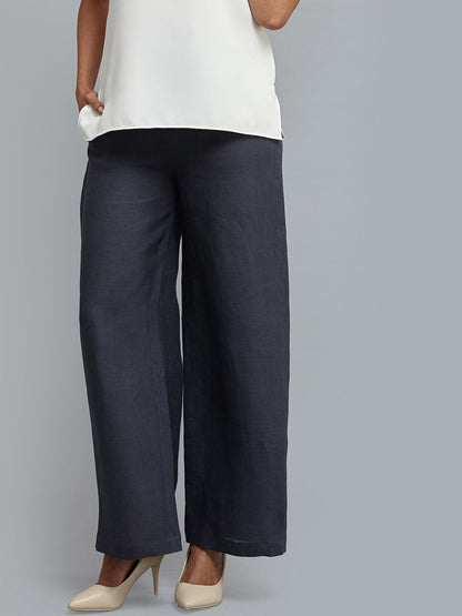 Linen Wide Leg Trousers - Slate Blue