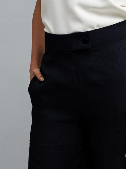 Linen Wide Leg Trousers - Midnight Blue