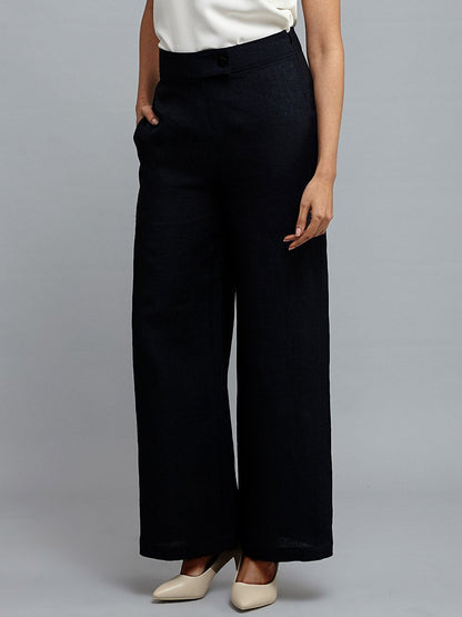 Linen Wide Leg Trousers - Midnight Blue
