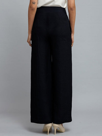 Linen Wide Leg Trousers - Midnight Blue