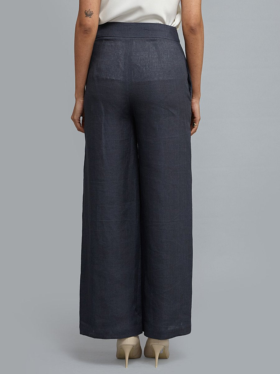 Linen Wide Leg Trousers - Slate Blue