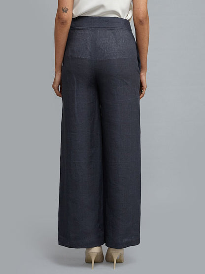 Linen Wide Leg Trousers - Slate Blue