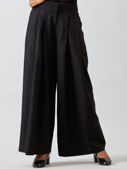 Pleated Wide Leg Pants - Black