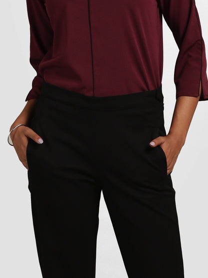 Side Zipper Cropped Pants - Black