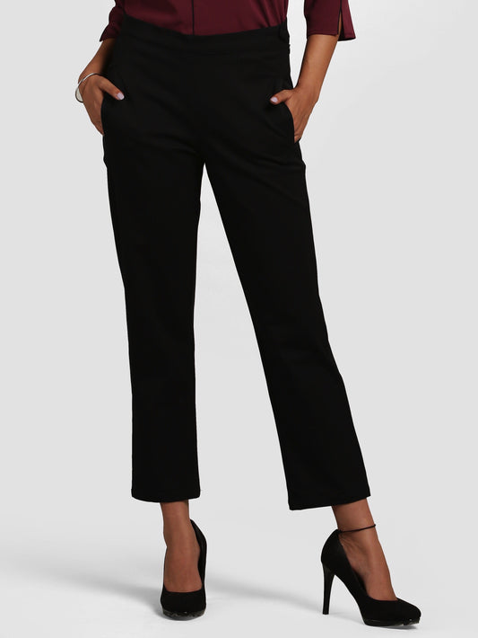 Side Zipper Cropped Pants - Black