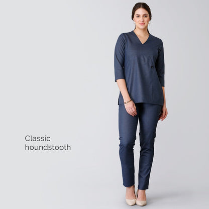 Straight Fit Houndstooth Trousers - Blue