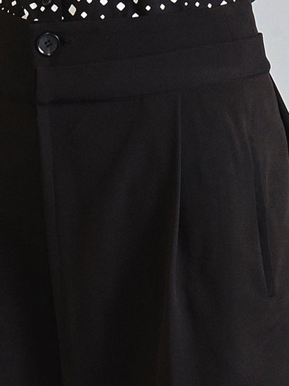 Pleated Wide Leg Asymmetric Back Overlay Trouser - Black