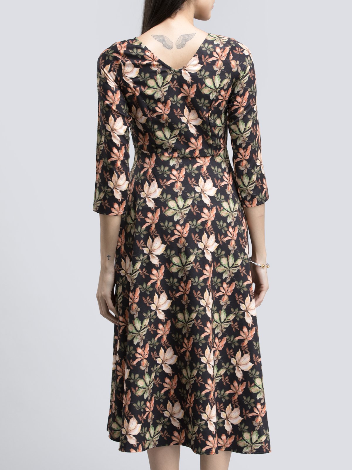 V Neck Floral Fit And Flare Dress - Multicolour