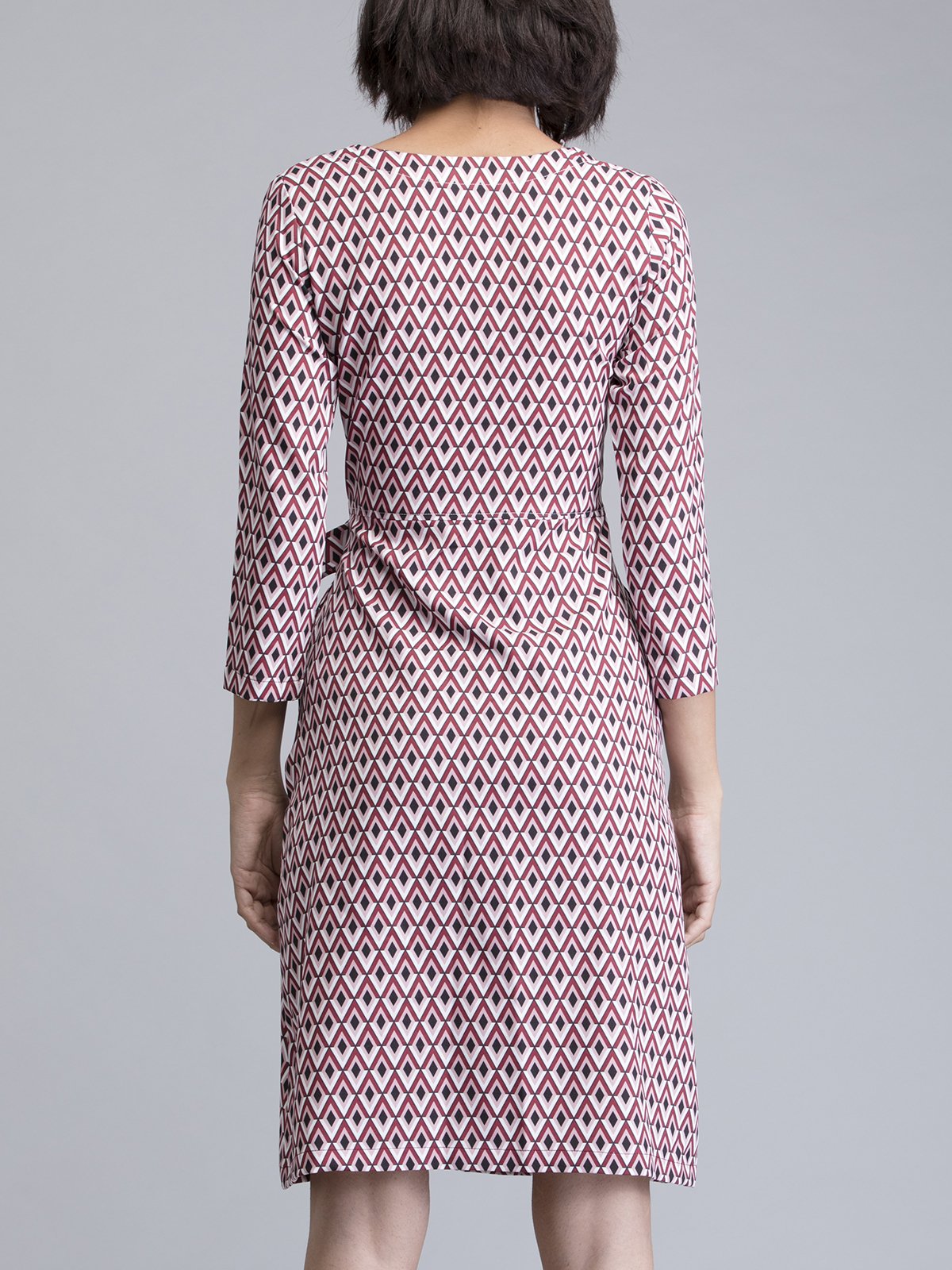 V Neck Geometric Print Wrap Dress - Red