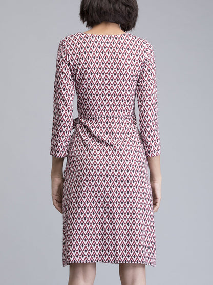 V Neck Geometric Print Wrap Dress - Red