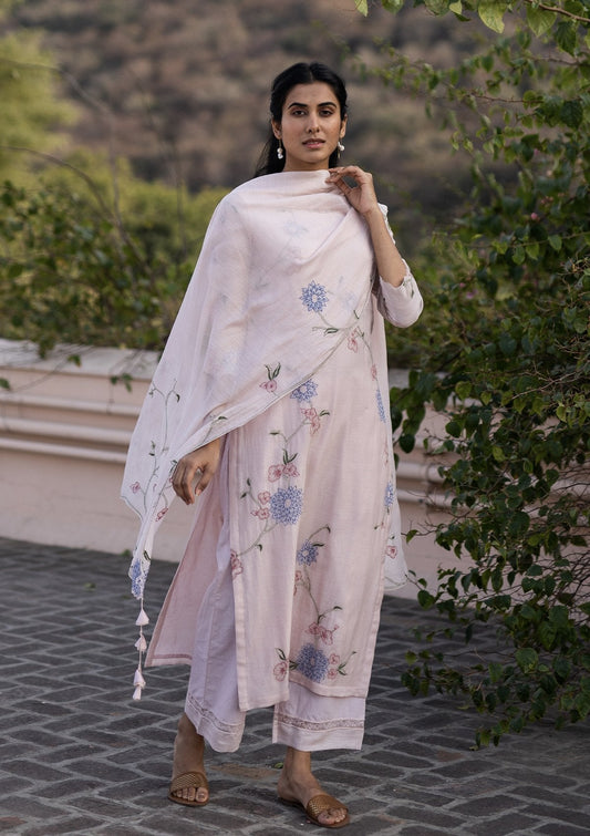 Apricot Embroidered Kurta Set