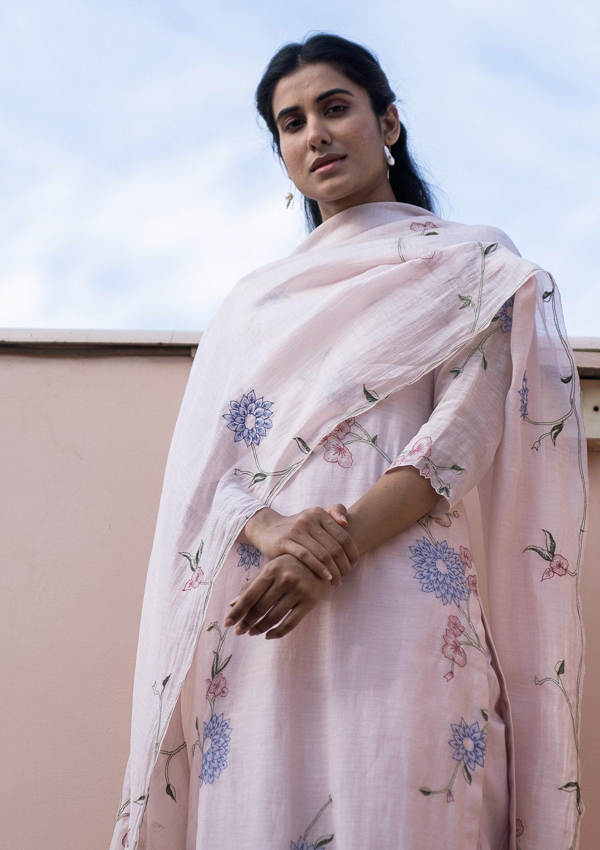 Apricot Embroidered Kurta Set