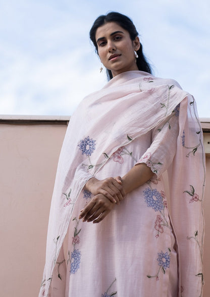 Apricot Embroidered Kurta Set
