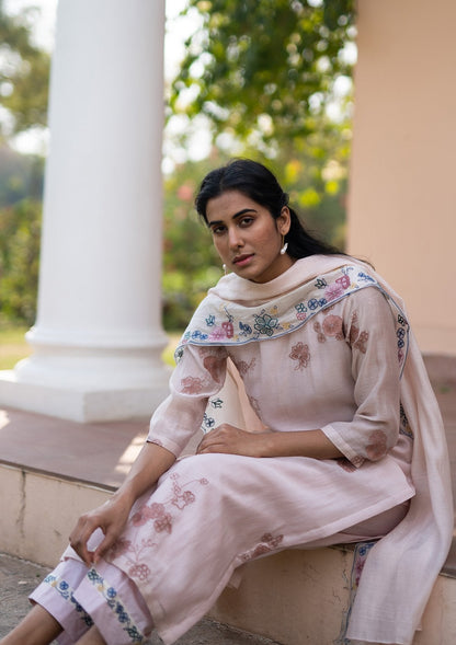 Apricot Floral Embroidered Kurta Set