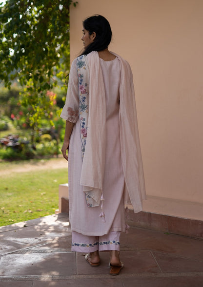 Apricot Floral Embroidered Kurta Set