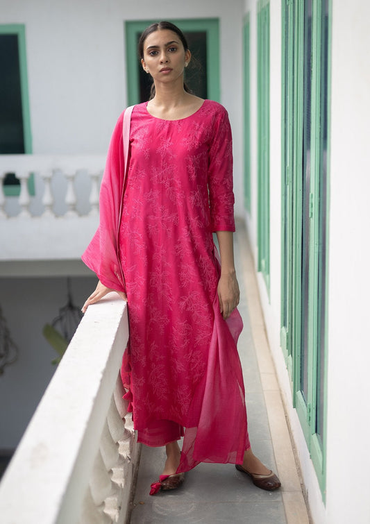 Berry Aari Work Kurta Set