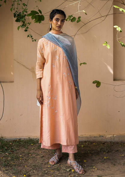 Coral and Azure Embroidered Kurta Set