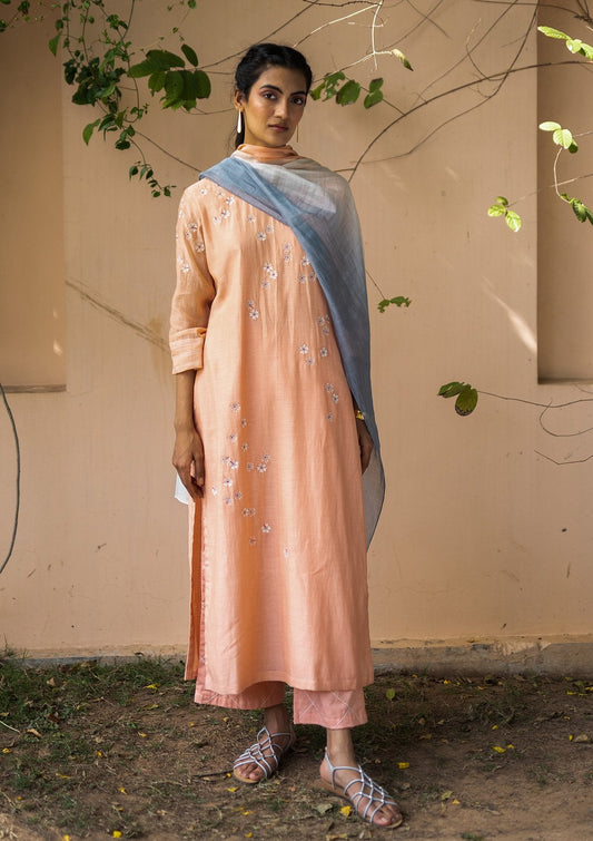 Coral and Azure Embroidered Kurta Set