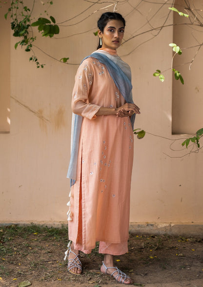 Coral and Azure Embroidered Kurta Set