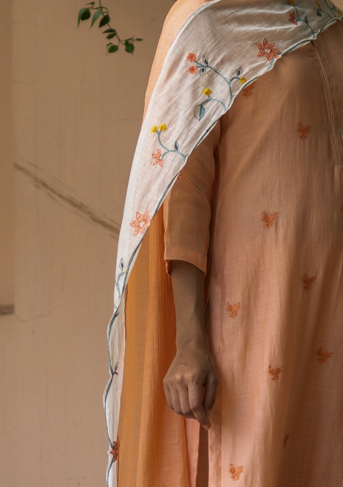 Coral and Pearl Embroidered Kurta Set
