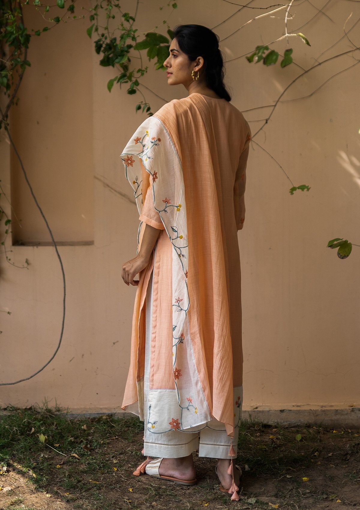 Coral and Pearl Embroidered Kurta Set