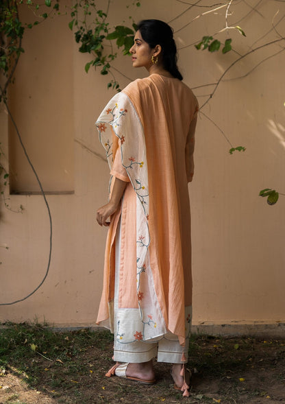 Coral and Pearl Embroidered Kurta Set