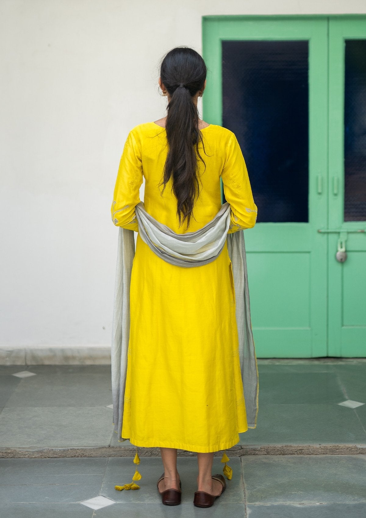 Daffodil and Ash Applique Kurta Set