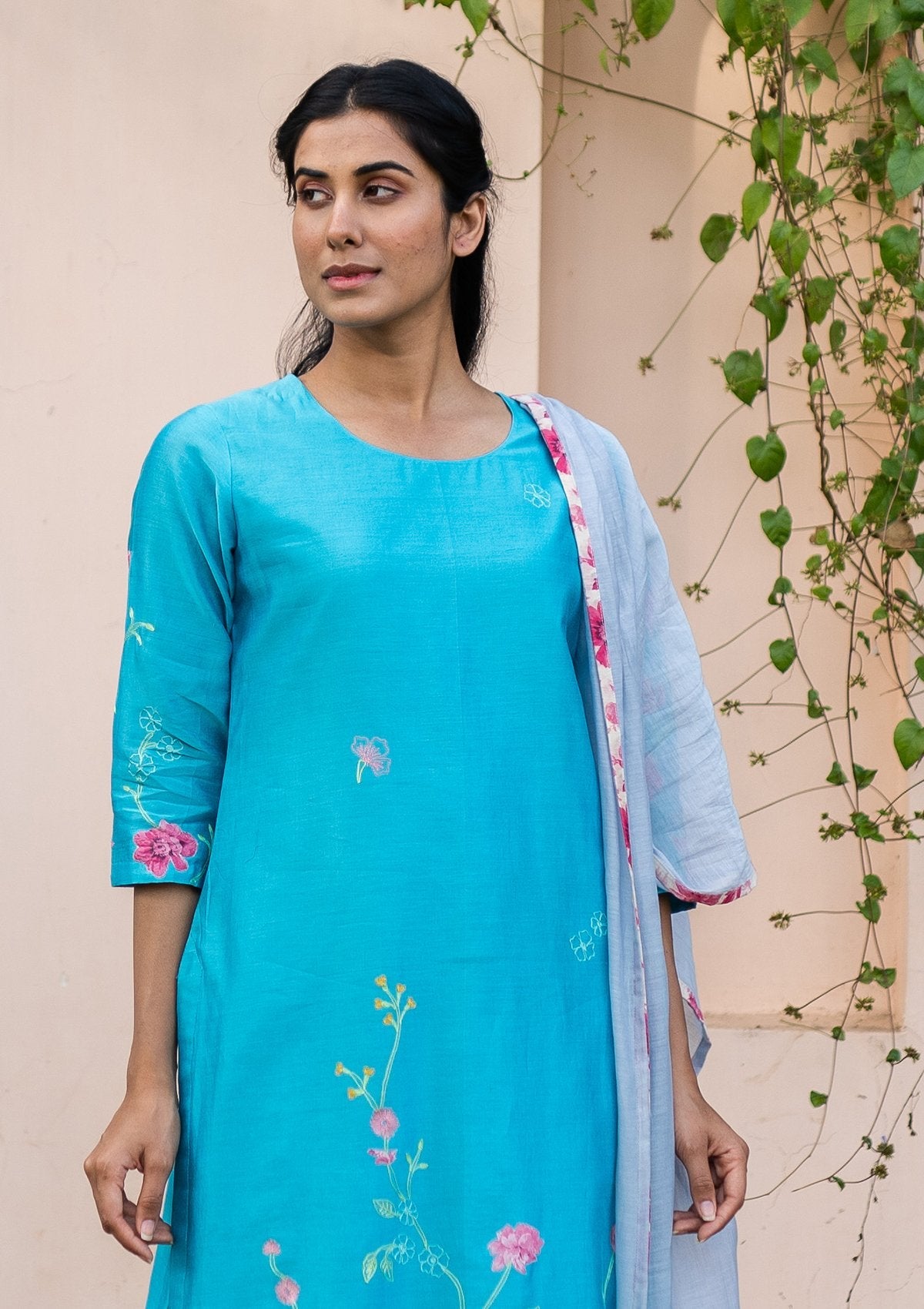 Electric Blue Applique Kurta Set