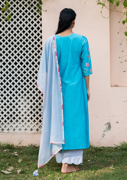 Electric Blue Applique Kurta Set
