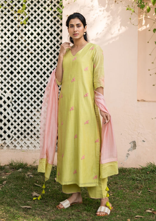 Lime Embroidered Kurta Set